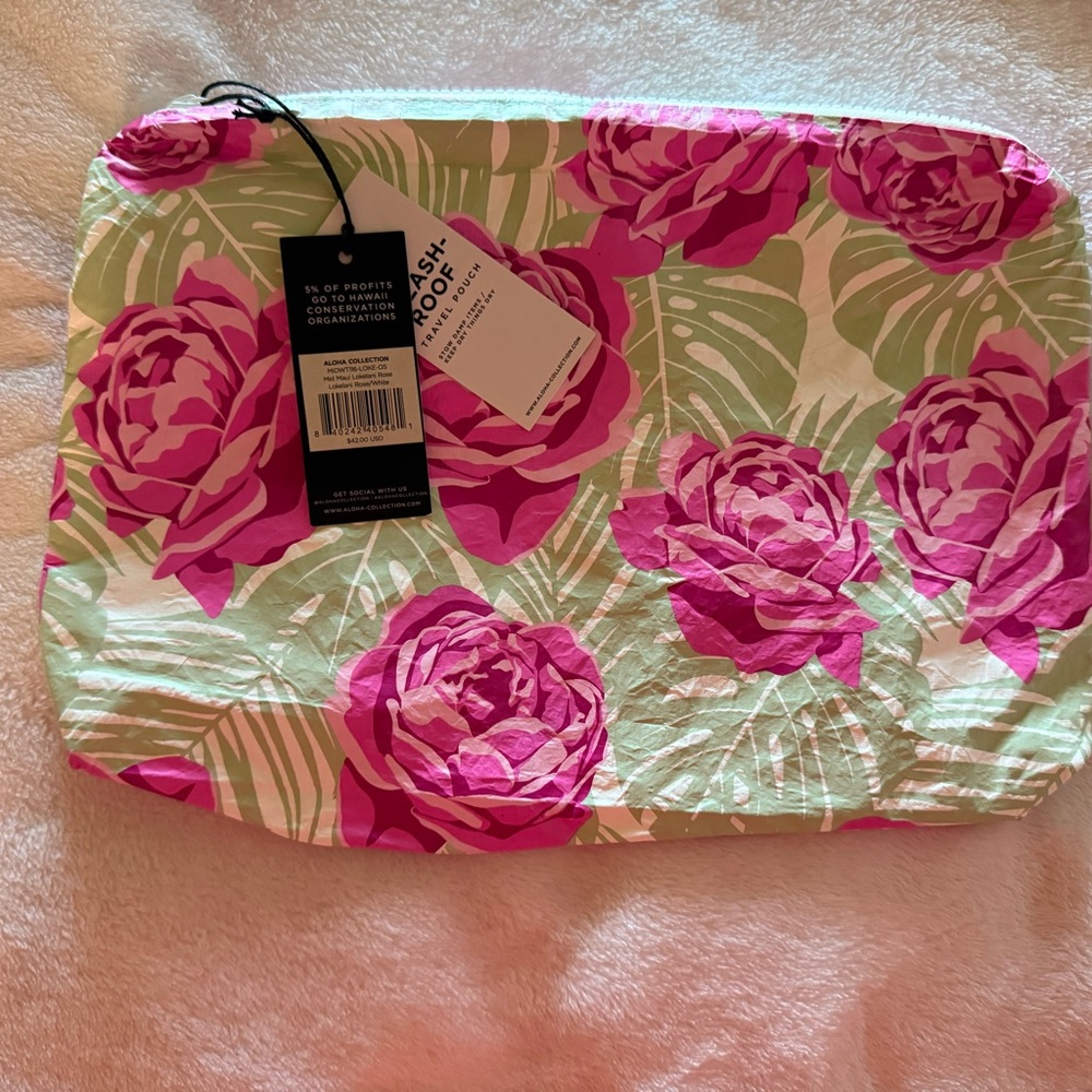 ALOHA Collection Pink and Green Floral Pouch May Day